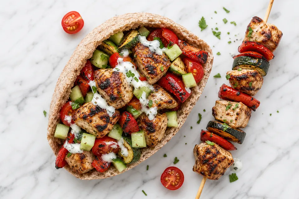 BBQ Chicken Kebab Pittas — finished dish