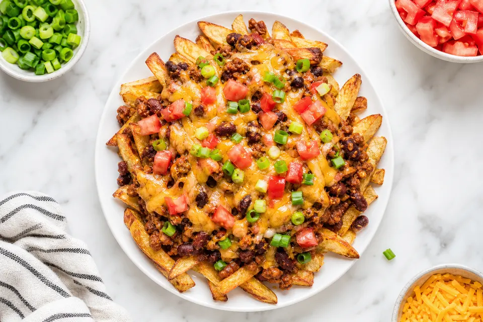 Beef & Bean Chilli Loaded Fries — finished dish