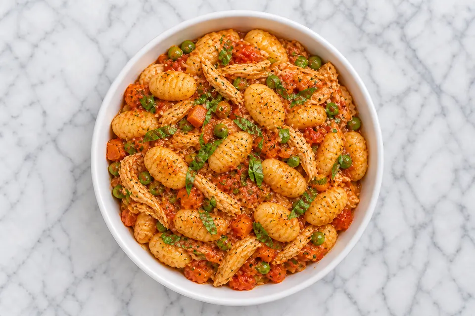 Chicken, Tomato & Gnocchi Skillet — finished dish