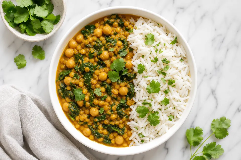 Chickpea, Lentil & Spinach Curry — finished dish