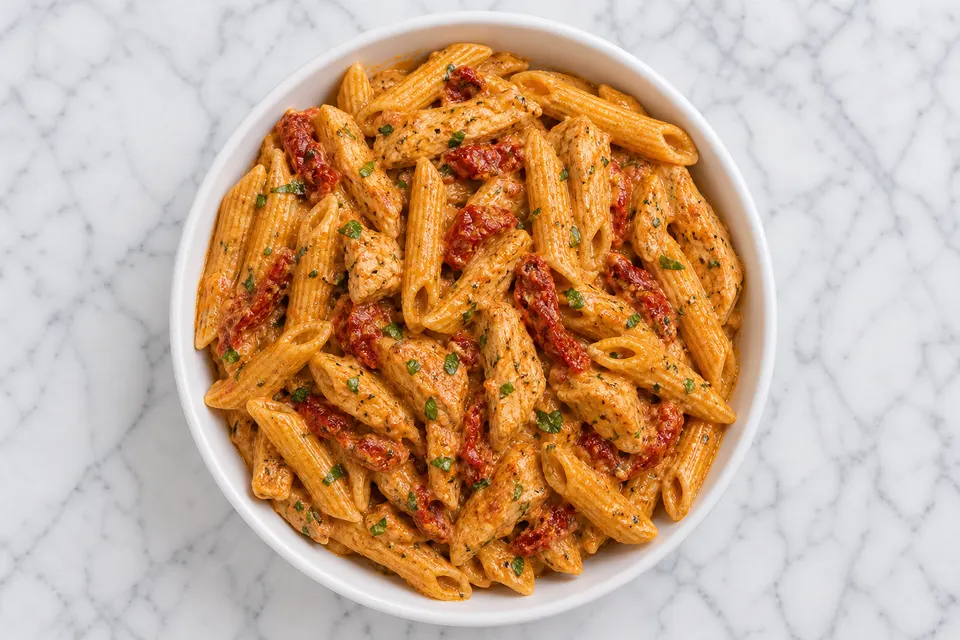 Creamy Sun-Dried Tomato Chicken Penne Bake — finished dish