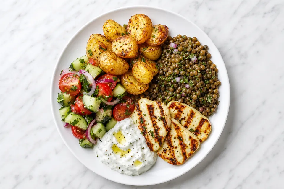 Cypriot Halloumi & Lentil Potato Plates — finished dish