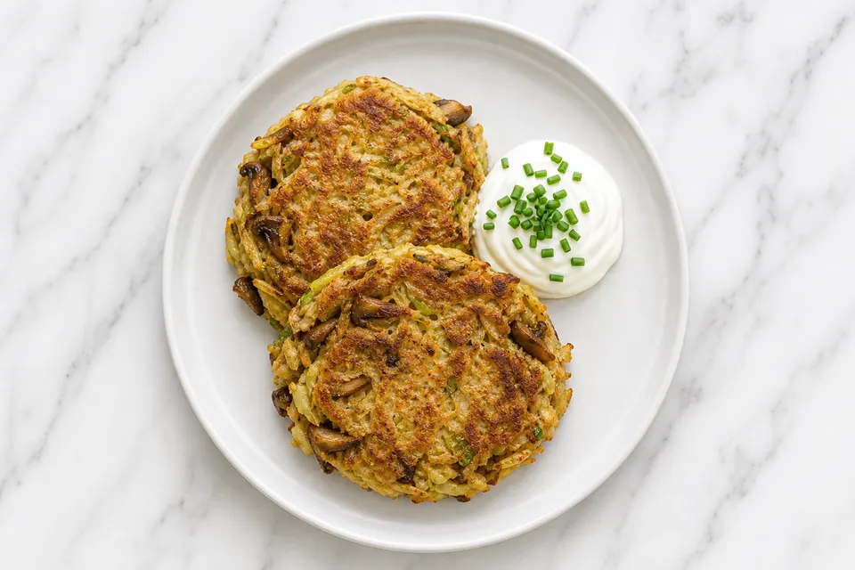 Japanese-Inspired Leftover Mushroom-Bean Okonomiyaki-Style Pancakes — finished dish