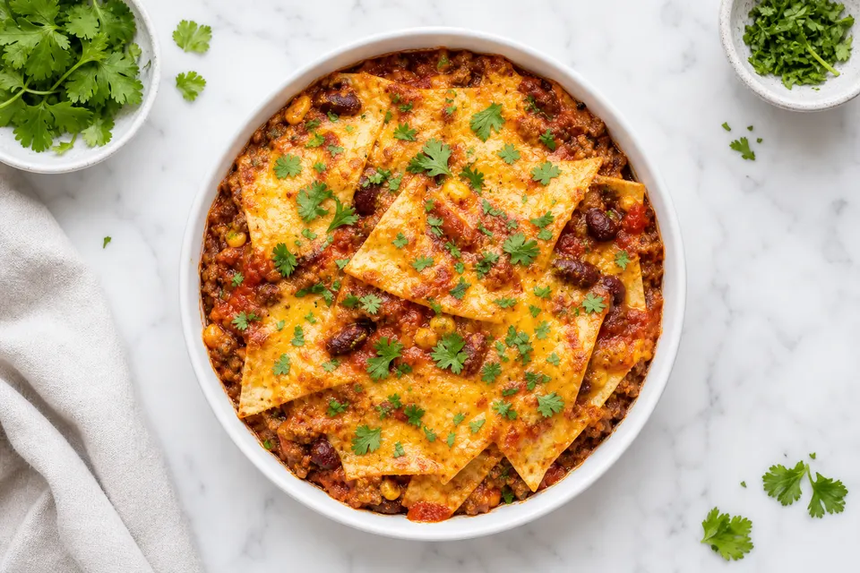 Leftover Beef Chilli Tortilla Bake — finished dish
