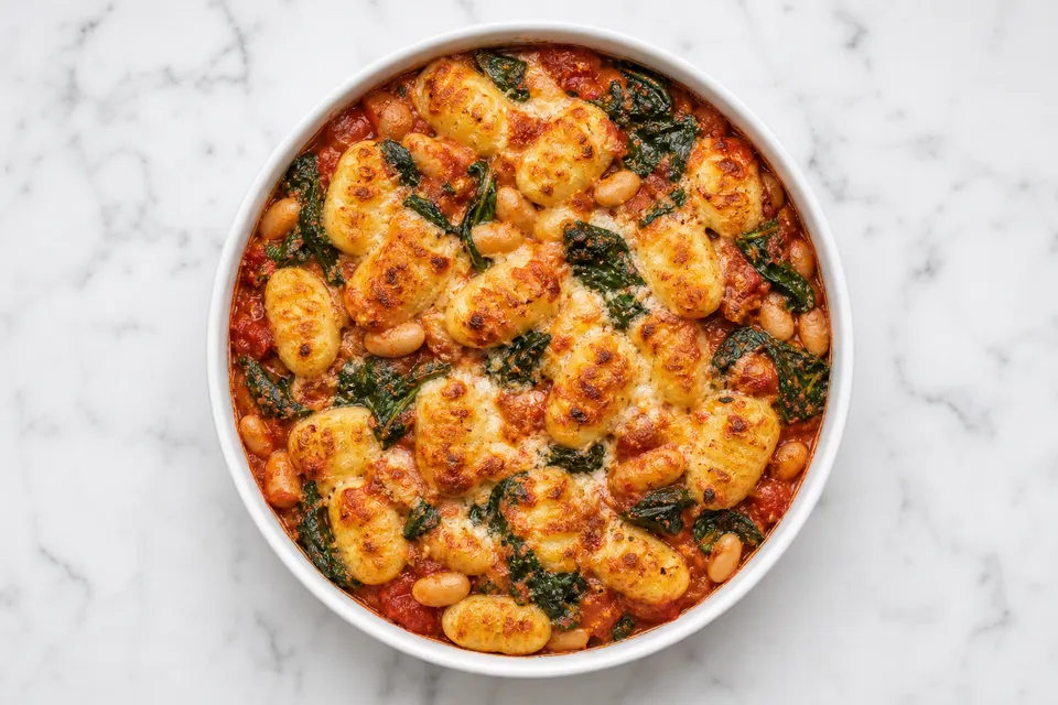Leftover Cacciatore Gnocchi al Forno with Cannellini Beans — finished dish
