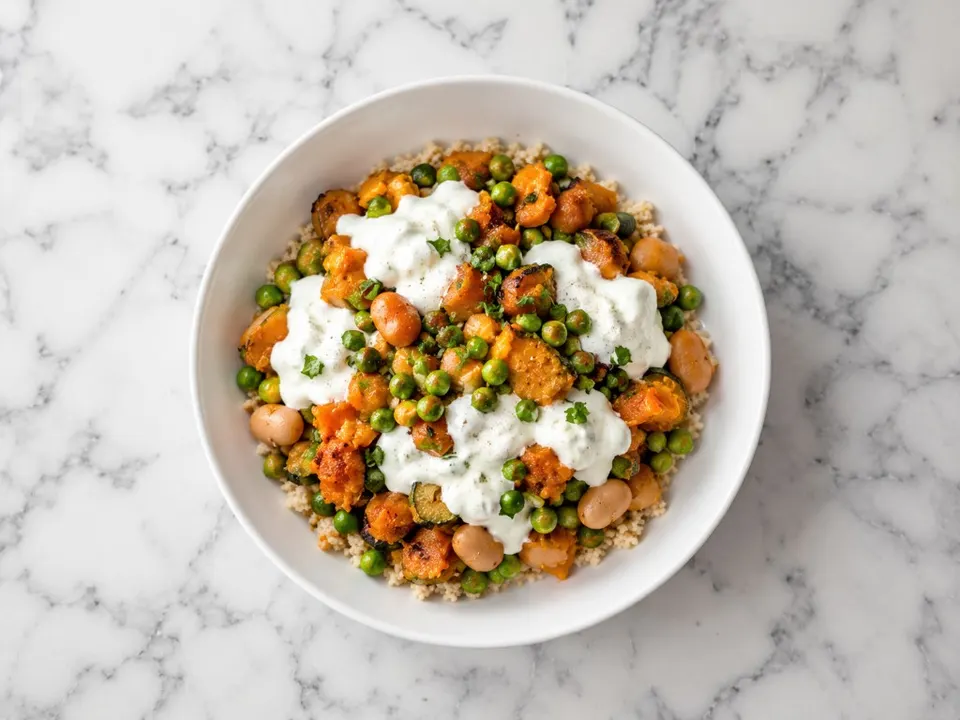 Lemony Butter Bean & Lentil Couscous Bowls — finished dish