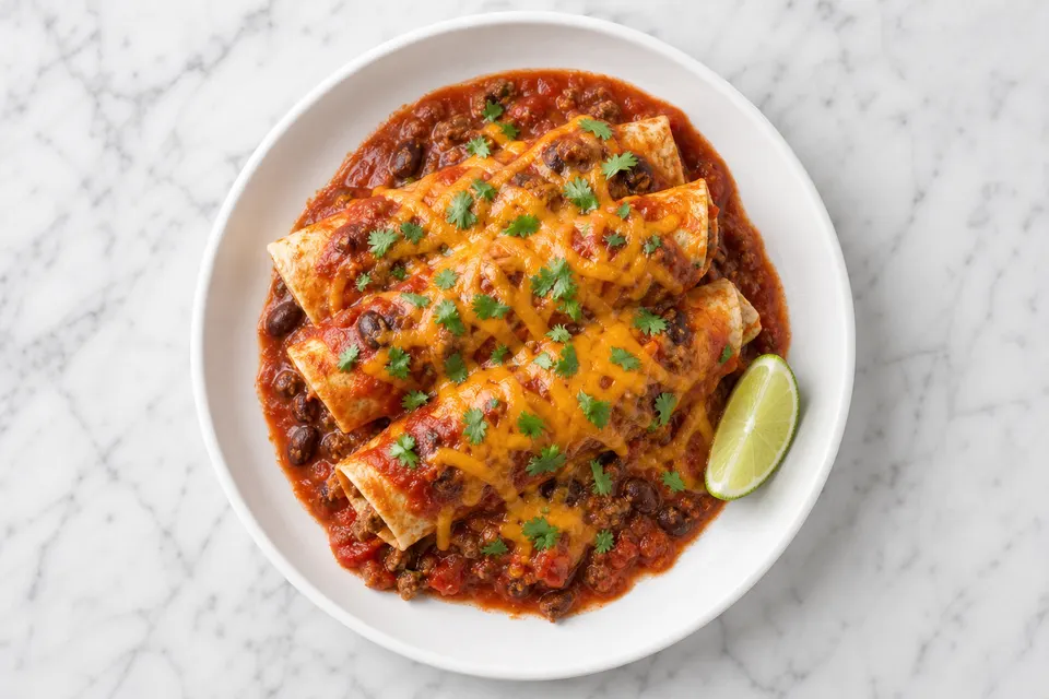 Mild Beef & Bean Enchiladas — finished dish