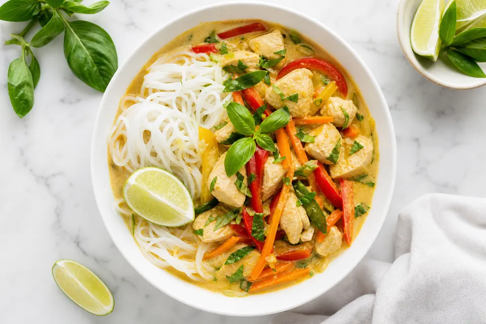 Mild Coconut Chicken Rice Noodle Bowls — finished dish