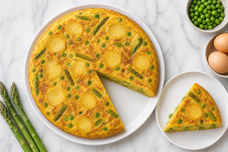 Spanish-Style Leftover Asparagus, Pea & Potato Tortilla — finished dish