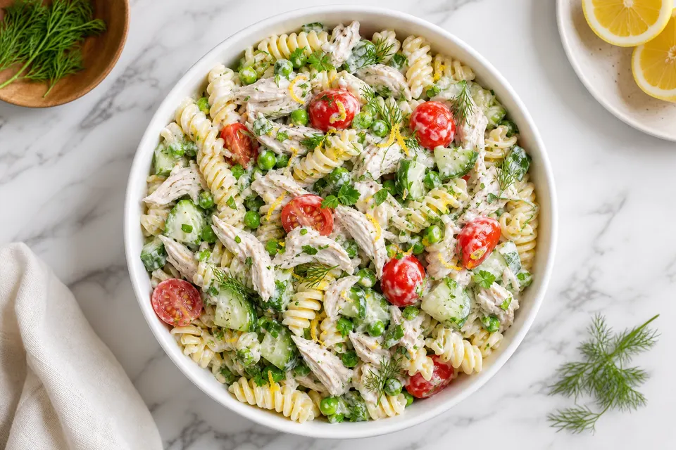 Summer Chicken & Lemon Pasta Salad — finished dish