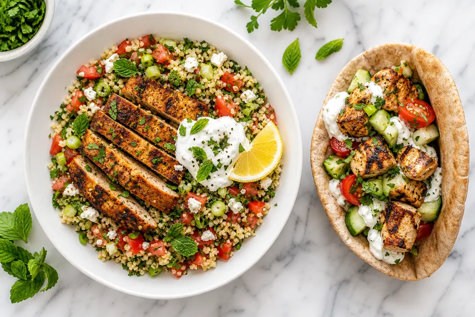 Tabbouleh Bowl with Cajun Fillets — finished dish