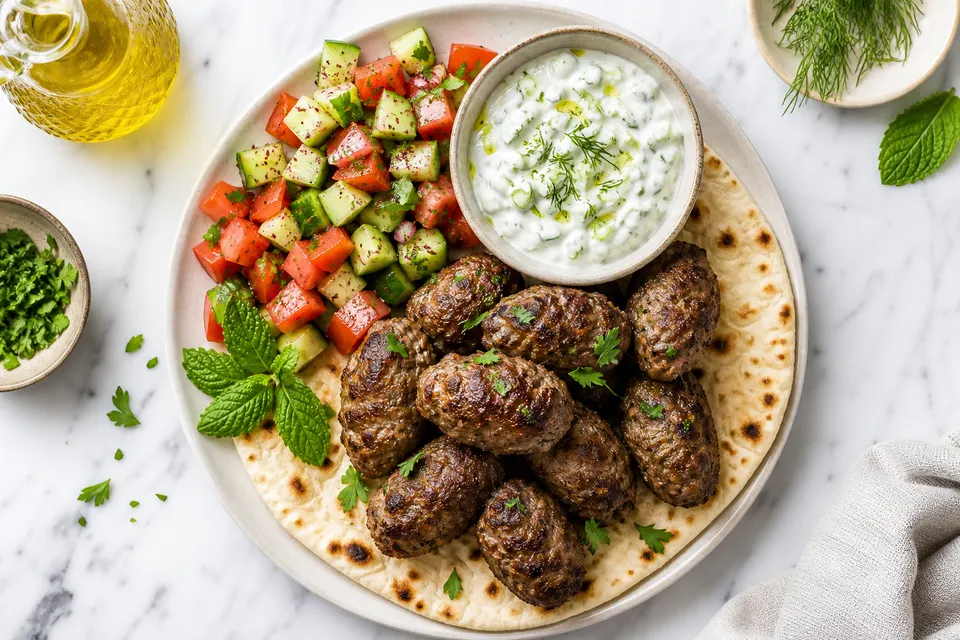 Turkish Kofta Flatbread Plates — finished dish