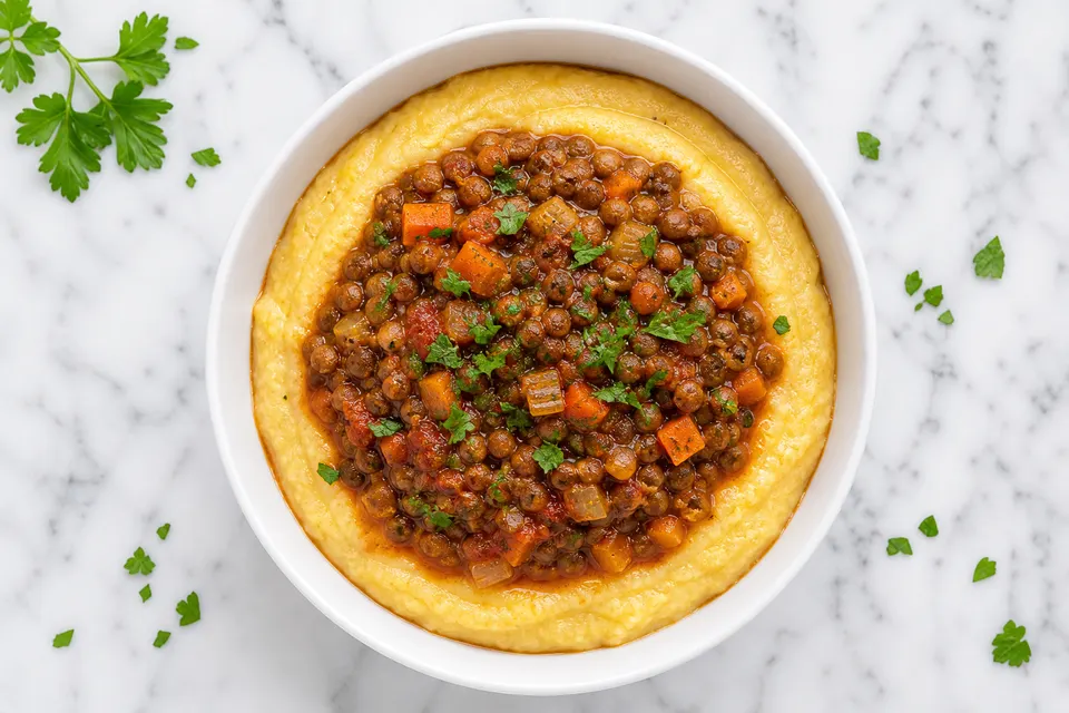 Tuscan Lentil Ragu with Creamy Polenta — finished dish
