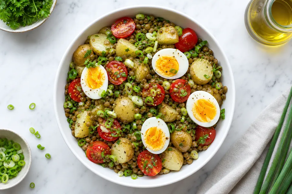 Warm Lentil, Egg & New Potato Salad — finished dish